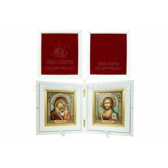 Венчальный складень в дер.киоте с бархатной вставкой  (21*23 см)